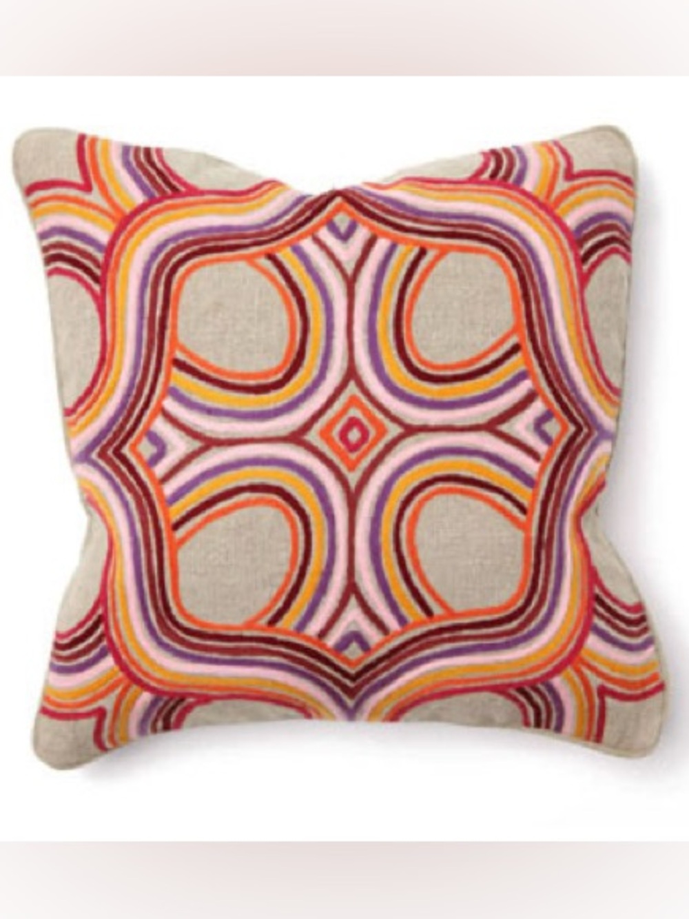 Villa by Classic Home linen kaleidoscope embroidered bohemian accent pillow